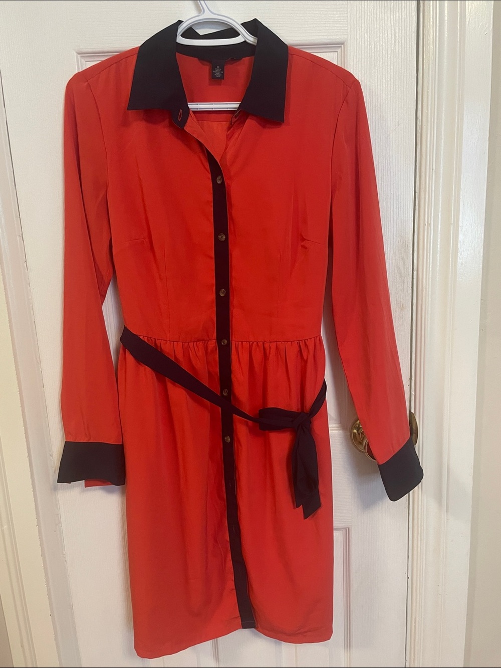 Tommy Hilfiger Red & Black Shirt Dress Belted Long Sleeve Size M